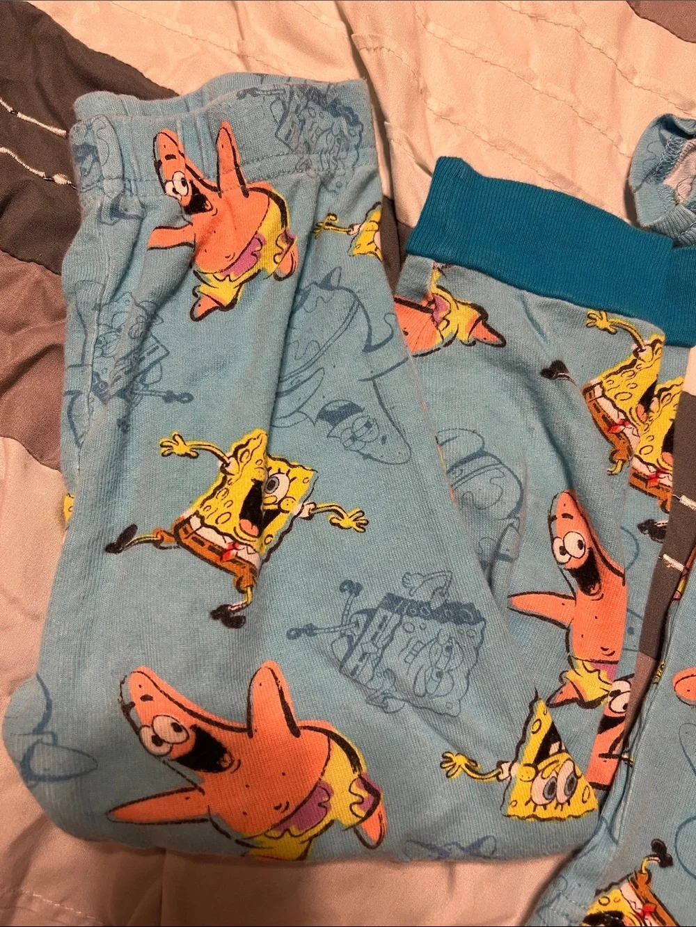 SpongeBob Squarepants Light Blue Kids Pajama Set with SpongeBob & Patrick Print
